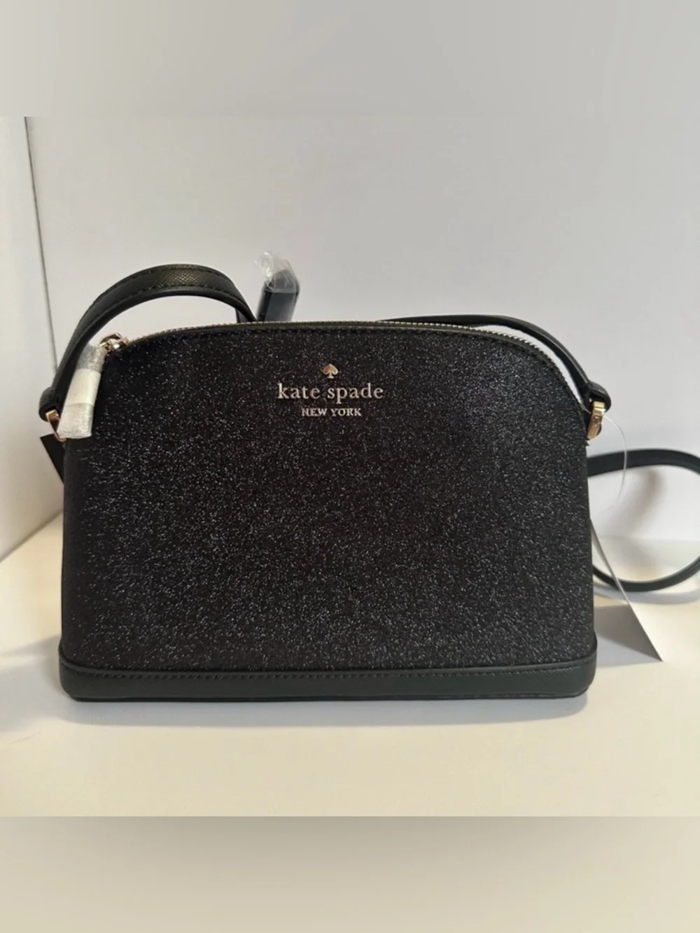 Kate Spade New Set - Black Glitter Tinsel Small Dome Crossbody Bag & Cardholder